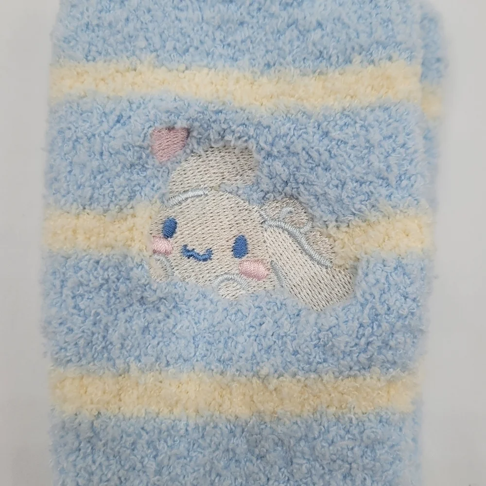 Sanrio Cinnamoroll Fuzzy Blue White Striped Cozy Socks